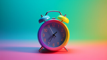 Retro alarm clock on colorful background. 3d illustration. time concept