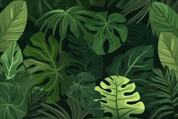 lush green leaves set against a dark black backdrop. Generative AI