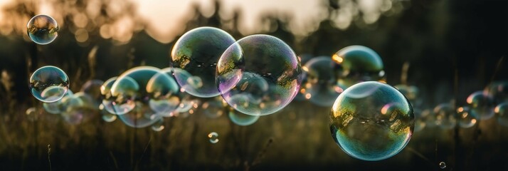 Giant bubbles blurred background. AI generative