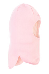Childrens pink knit balaclava winter hat isolated on white background