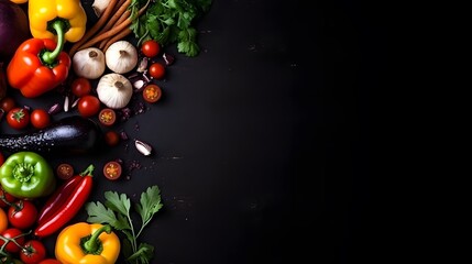Fototapeta na wymiar organic food & Fresh raw vegetables On a black chalkboard