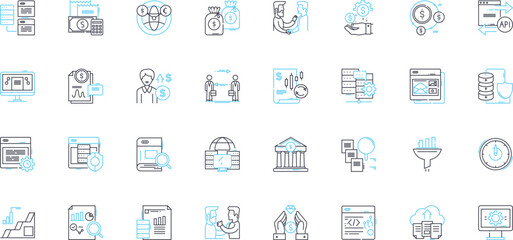 Market trends linear icons set. Consumerism, Innovation, Globalization, Digitization, Sustainability, Personalization, Urbanization line vector and concept signs. Generative AI
