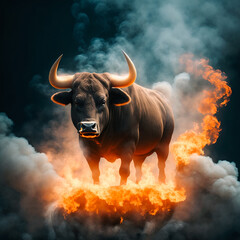 Bull on fire. Symbol of a bull market. Generative AI