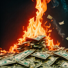 A burning pile of money. Generative AI