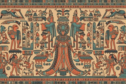 Egyptian Pharaoh Folk Art Pattern. Generative AI