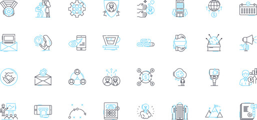 Obraz premium Business Strategy linear icons set. Vision, Innovation, Growth, Planning, Adaptability, Execution, Agility line vector and concept signs. Brand,Nerking,Synergy outline illustrations Generative AI