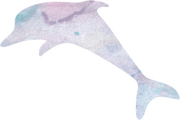 Watercolor dolphin isolated on white background. Blue and violet wash technic. Ocean animal shape element. Design element of vacation, travel, sea life. T-shirt, printing.