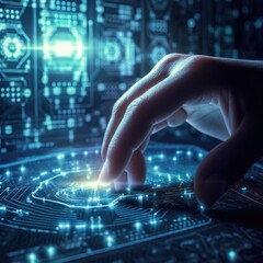 The hand connecting to digital data, big data concept, cyber security concept, Ai Generated