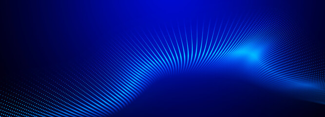 Digital technology background. Dynamic wave of glowing points. Colored music wave. Futuristic background for presentation design. 3d rendering. 3d Widescreen.