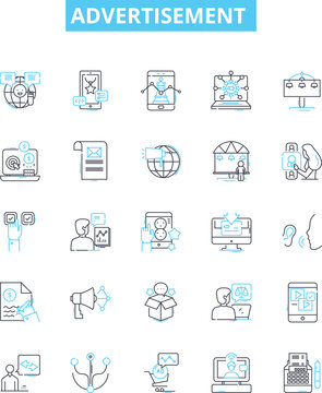 Advertisement vector line icons set. Ads, Promotion, Propaganda, Commercial, Exposure, Campaign, Broadcast illustration outline concept symbols and signs Generative AI