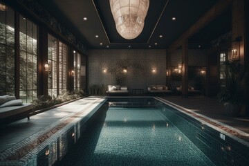Fototapeta premium Interior design for pool area. Generative AI