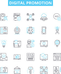 Digital promotion vector line icons set. Digital, Promotion, SEO, SEM, Social, Media, Advertising illustration outline concept symbols and signs Generative AI