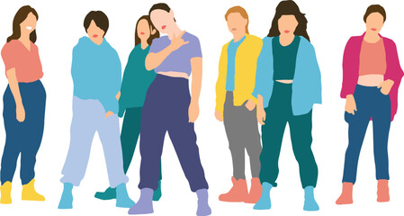 Obraz premium Vector illustration of full body people in colorful street style outfits and sneakers isolated on white background