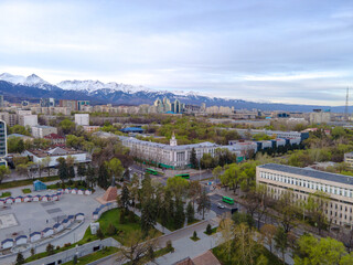 Panorama of the city of Almaty and the wine business center of the city from the hotel 