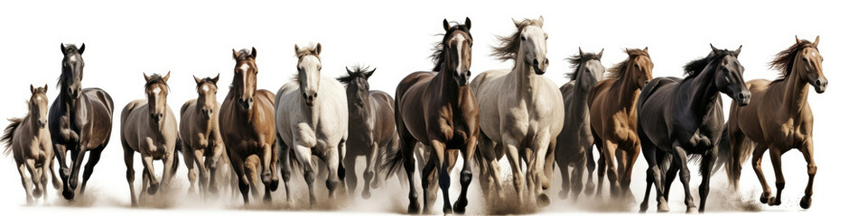 Horse herd run fast on white