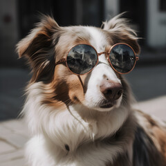 portrait of a dog looking cool in sunglasses - Generative AI