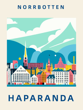 Haparanda: Poster der schwedischen Stadt mit einer Illustration
