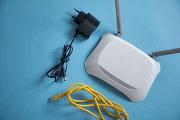 Wi fi router on the blue background.