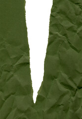 Dark green torn in the middle sheet of paper with a cellular texture