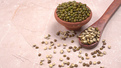 Green Mung Beans Also Know as Mung Dal, Vigna Radiata, Green Beans or Moong Dal isolated on White Background