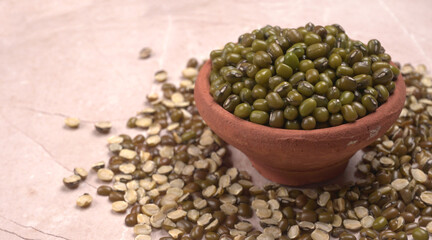 Green Mung Beans Also Know as Mung Dal, Vigna Radiata, Green Beans or Moong Dal isolated on White Background