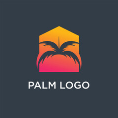 Palm tree logo design ilustration with house concept