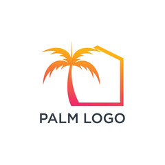 Palm tree logo design ilustration with house concept