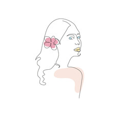 A portrait of a bautiful girl with a pink flower blue eyes yellow lipsonn white background for tattos banners posters webs
