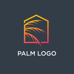 Palm tree logo design ilustration with house concept