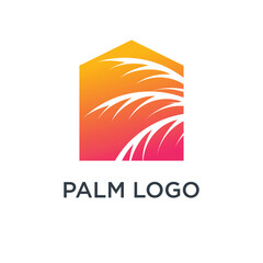 Palm tree logo design ilustration with house concept