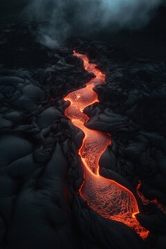 Magma flow of the Mauna Loa volcano in Hawaii