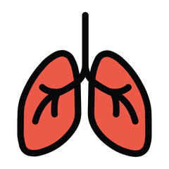 Lungs Vector Icon. Isolated Pink anatomical lungs and trachea, with bronchial tubes. Lung health, deep breaths, hyperventilating, breathing. Smoking, vaping.