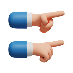 3D cartoon character hand pointing finger in business attire on transparent background. Professional recommendation. Hand view from Front and back. 3D render