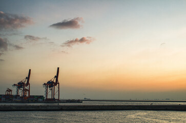 Fototapeta na wymiar a crane during sunset in the port of Istanbul Turquey