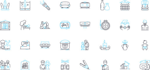 Family members linear icons set. Mother, Father, Son, Daughter, Sister, Brother, Grandmother line vector and concept signs. Grandfather,Aunt,Uncle outline illustrations Generative AI