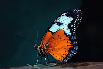 Butterfly on a black background. Beautiful butterfly in the nature. Generative AI