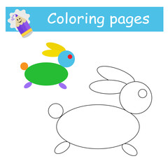 Coloring pages. Cartoon hare vector. Illustration for children education.