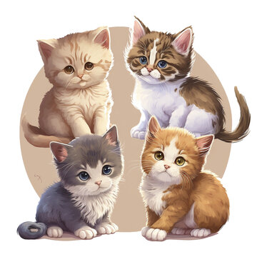 Illustration of four cat