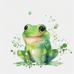 frog smiling character, cartoon watercolor style Generative AI