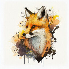 fox portrait watercolor style Generative AI