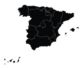 Spain map on the black color of regions map