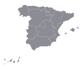 Map of Spain on grey color administrative map