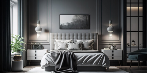 Beautiful Sleek and contemporary master bedroom. Generative AI