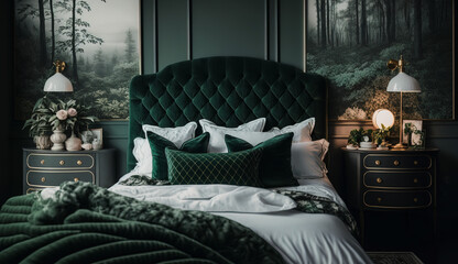 Beautiful elegant bedroom inerior design, Generative AI