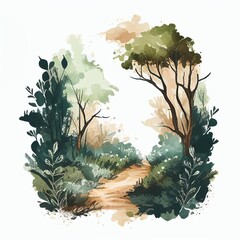 forest path watercolor style Generative AI