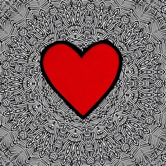 heart love red valentines day with kaleidoscope applied to doodle style background red heart on...
