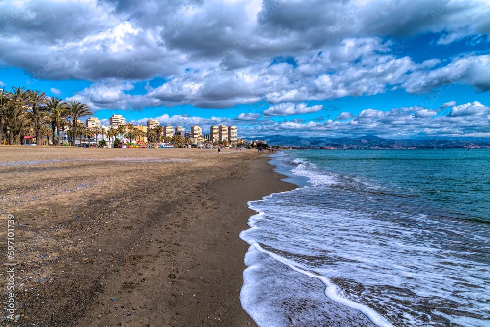 Sticker torremolinos beach spain costa del sol of playa del bajondillo andalusia