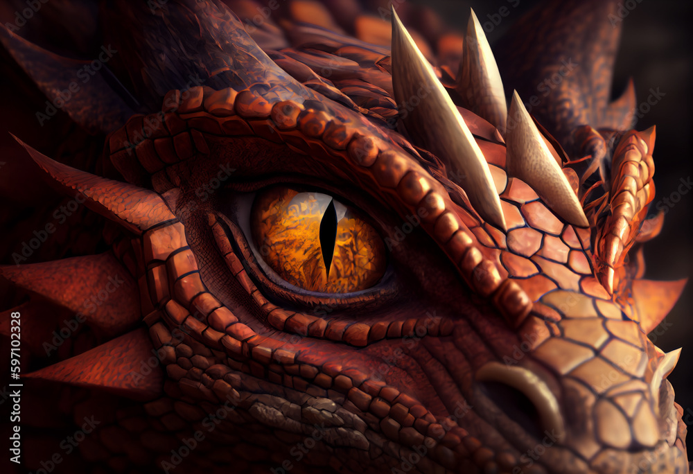 Aufkleber close up of the head of a dragon generative ai technology.