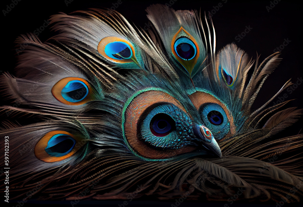 Poster close up of peacock head generative ai technology.