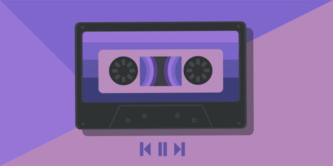 Retro audio cassette on a monochrome background. Old school concept.